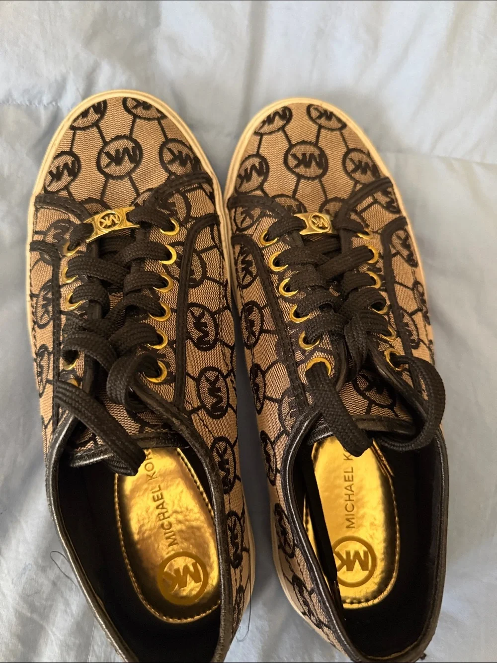 Michael Kors Brown Logo Low-Top Canvas Sneakers with Gold Accents